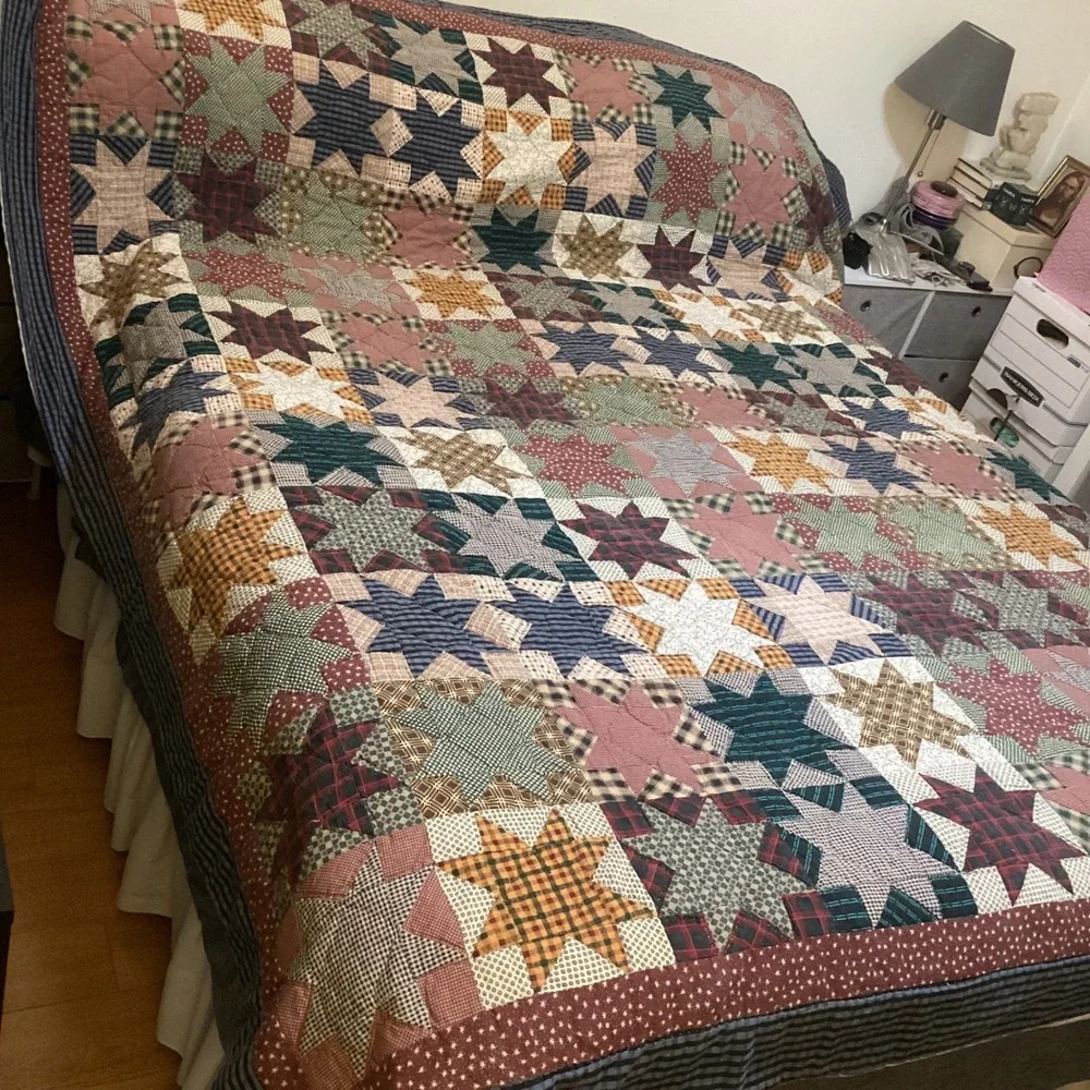 Handmade Patchwork Star Quilt Full Queen 86x96 Rustic Plaid Multi Color Vintage
